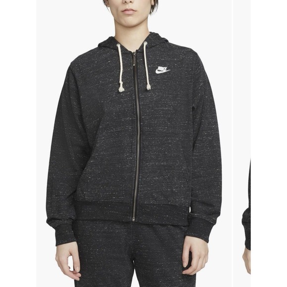Nike Women's Sportswear Gym Vintage Full-Zip Hoodie Sz Small Dark Heathered Gray - Picture 1 of 7